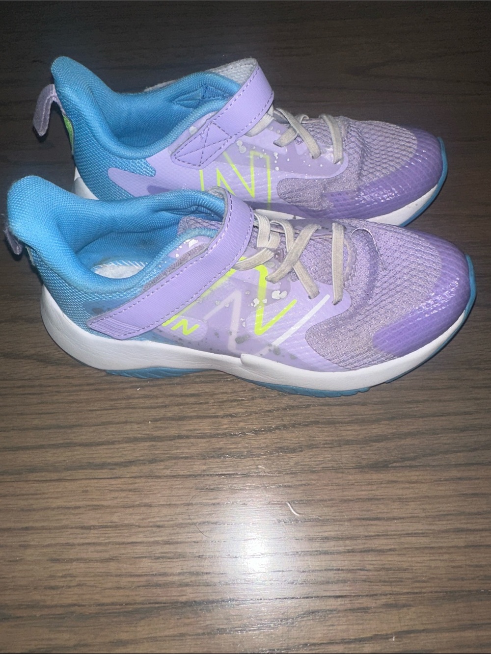 New Balance Girls' Lavender and Aqua Sneakers with Neon Yellow Logo